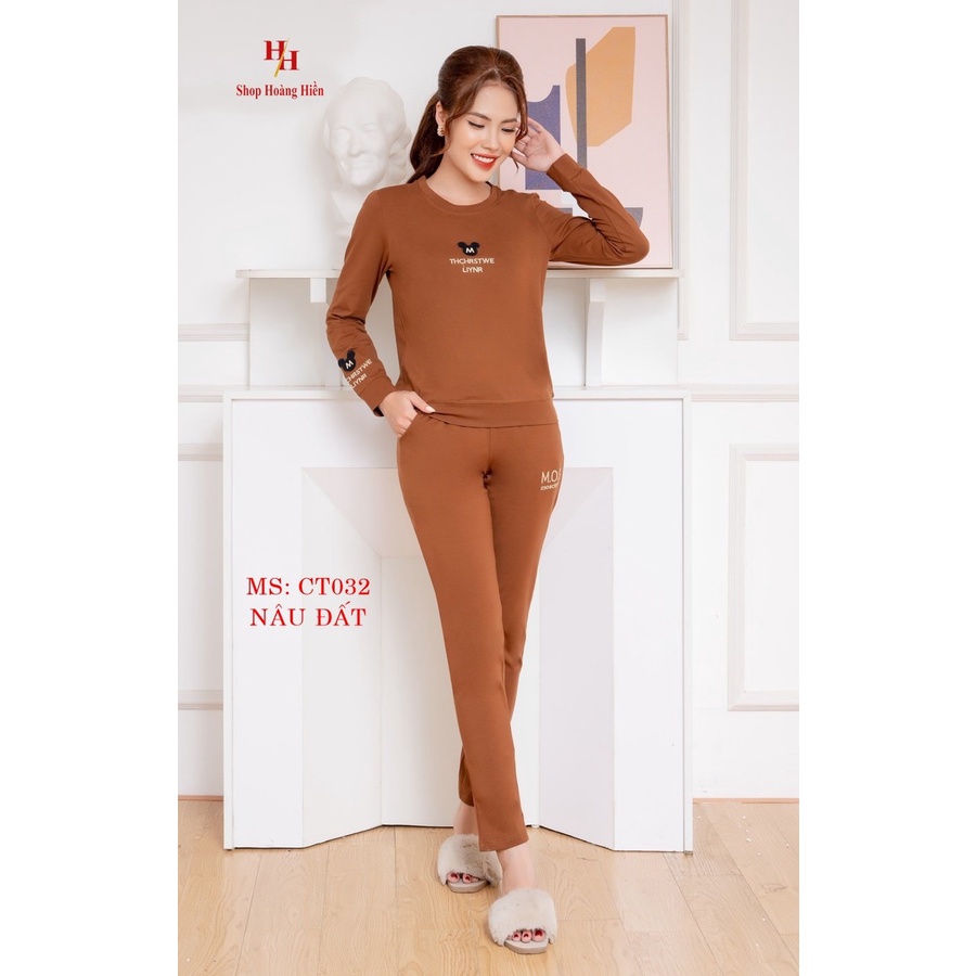 Bộ nữ thu đông chất vải cotton cao cấp, Set đồ nữ thu đông quần áo dài tay trẻ trung Hifa Hoàng Hiền: CT032