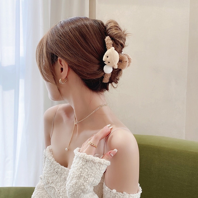 Kẹp tóc càng cua bông Soyabym phối gấu nhồi bông hoạt hình 2 màu dễ thương