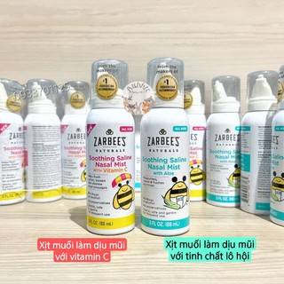 Xịt mũi lô hội Zarbee’s Naturals Soothing Saline Mỹ 88ml