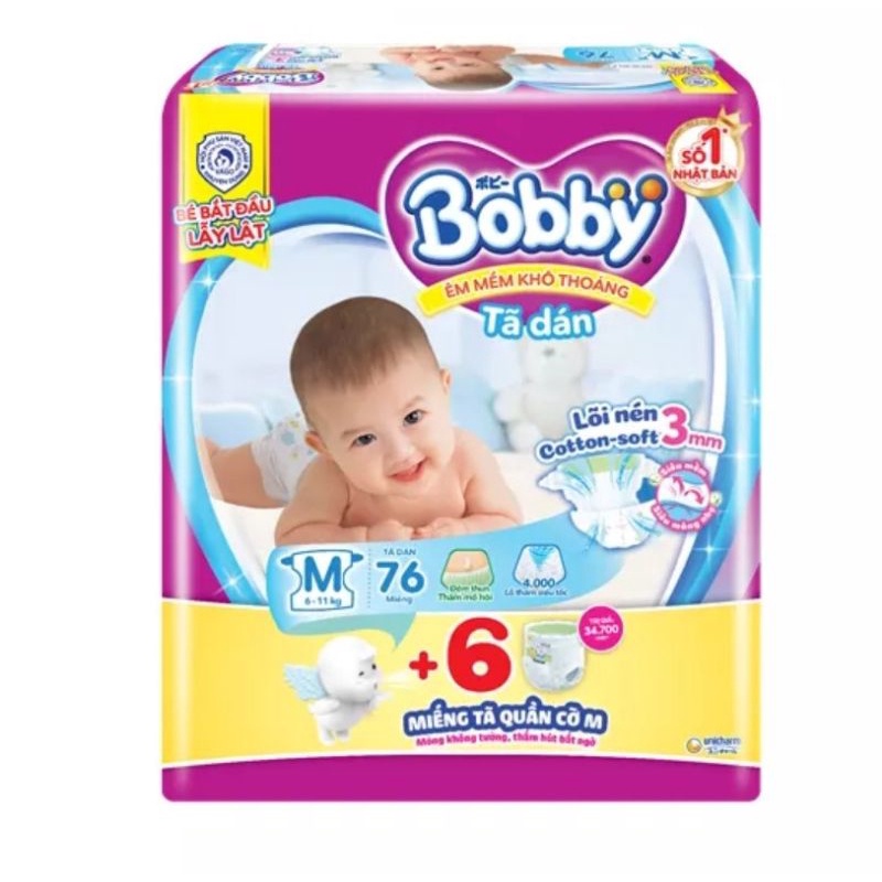 Tã dán bobby M76 L68 XL62 XXL56 mẫu mới