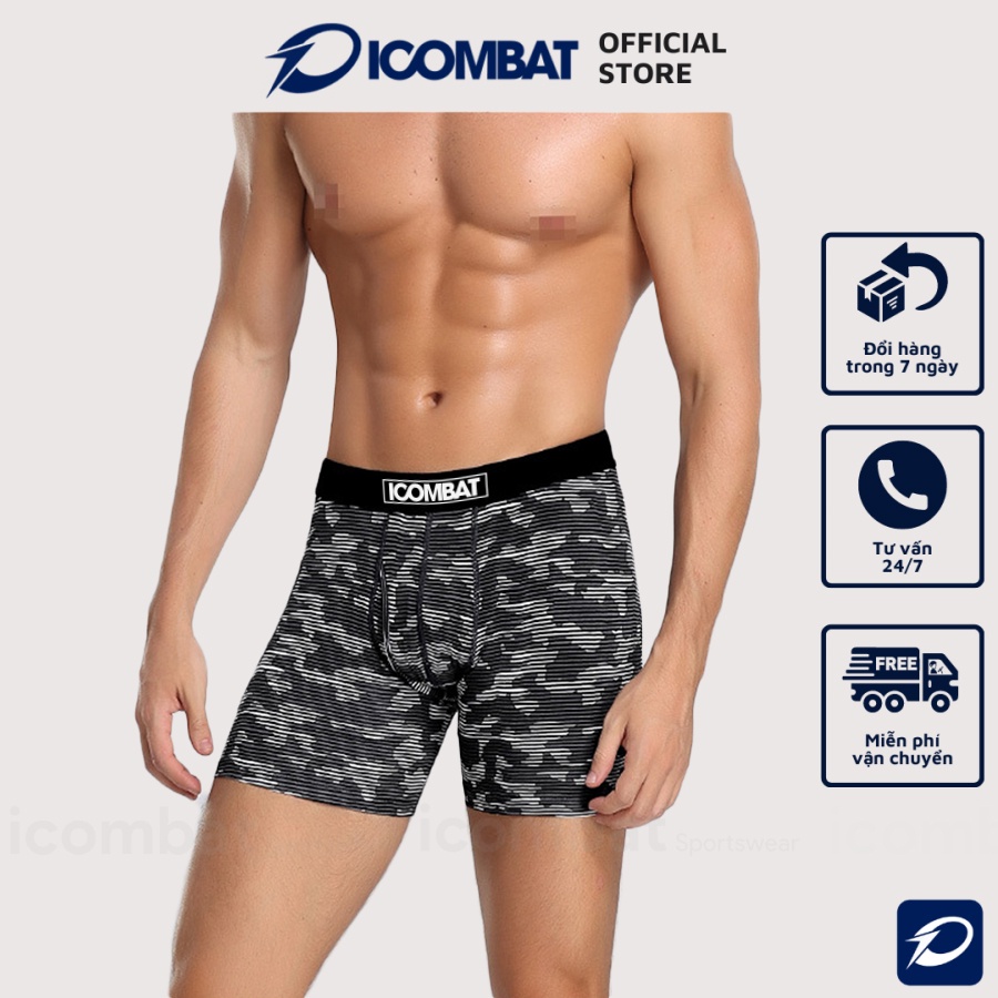 Quần legging ngắn iCombat Camo CoolMax họa tiết sọc rằn ri đen xám quần lót thể thao nam