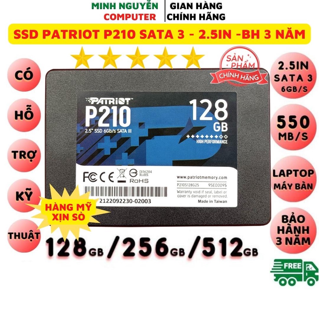 Ổ Cứng SSD 128GB, 256GB, 512GB PATRIOT P210 SATA 3 - 2.5INCH - New 100% - Bảo Hành 3 Năm Chính Hãng