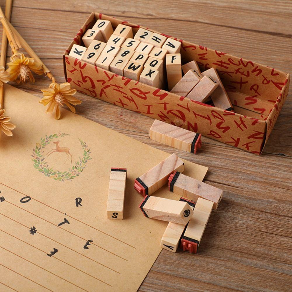 Bộ Con Dấu In Chữ Số Bằng Gỗ Dùng Trang Trí Sổ Tay Nhật Ký