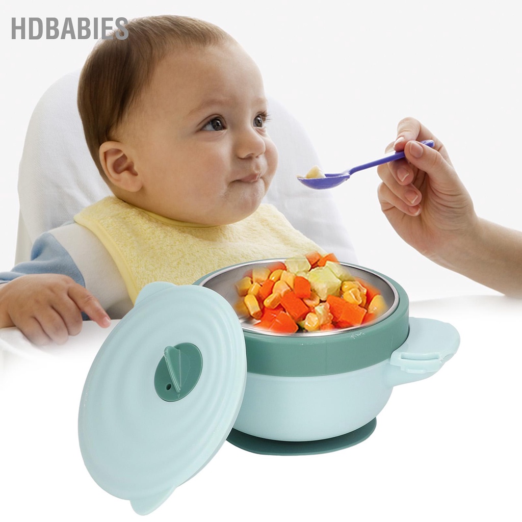 HDbabies Bát cách nhiệt cho bé Máy rửa bát bằng lò vi sóng An toàn thép không gỉ có thể tháo rời ăn trẻ sơ sinh với đế hút