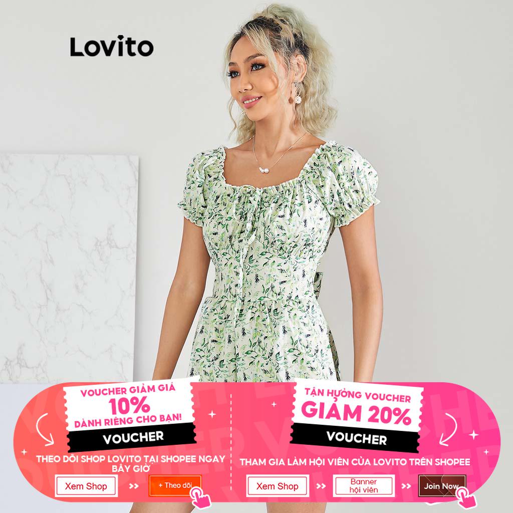 Lovito Bộ Jumpsuit Cổ YếM Kont Ruffle Plants L22Ae002 (Xanh Lá Cây)