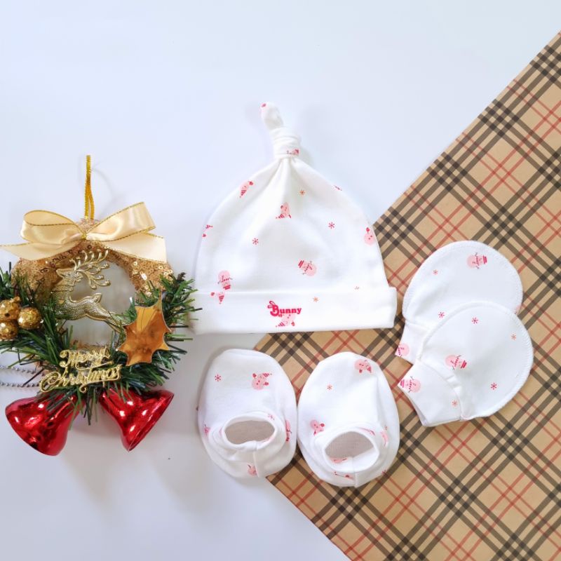 Set mũ, bao tay, bao chân sơ sinh chất đẹp Bunnybaby