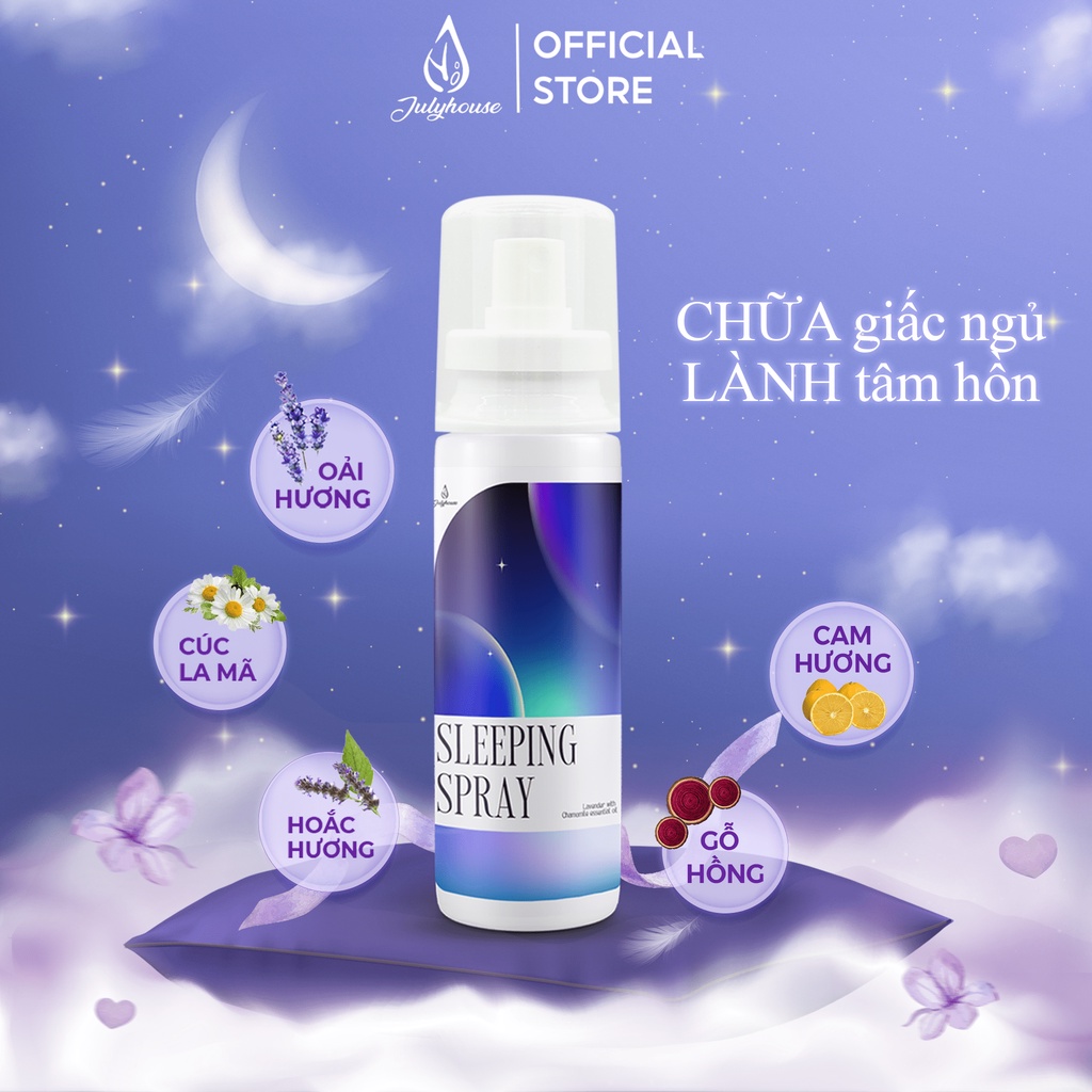 Bình xịt thơm phòng ngủ Sleeping Spray Julyhouse 100ml xịt thơm ngủ ngon hương hoa Lavender thư giãn giảm căng thẳng