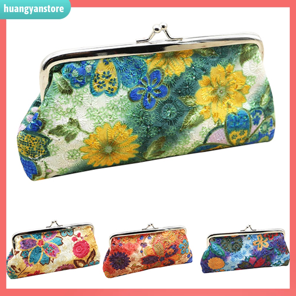 HY/ Ví cầm tay in họa tiết hoa tùy chọn phong cách retro cho nữ