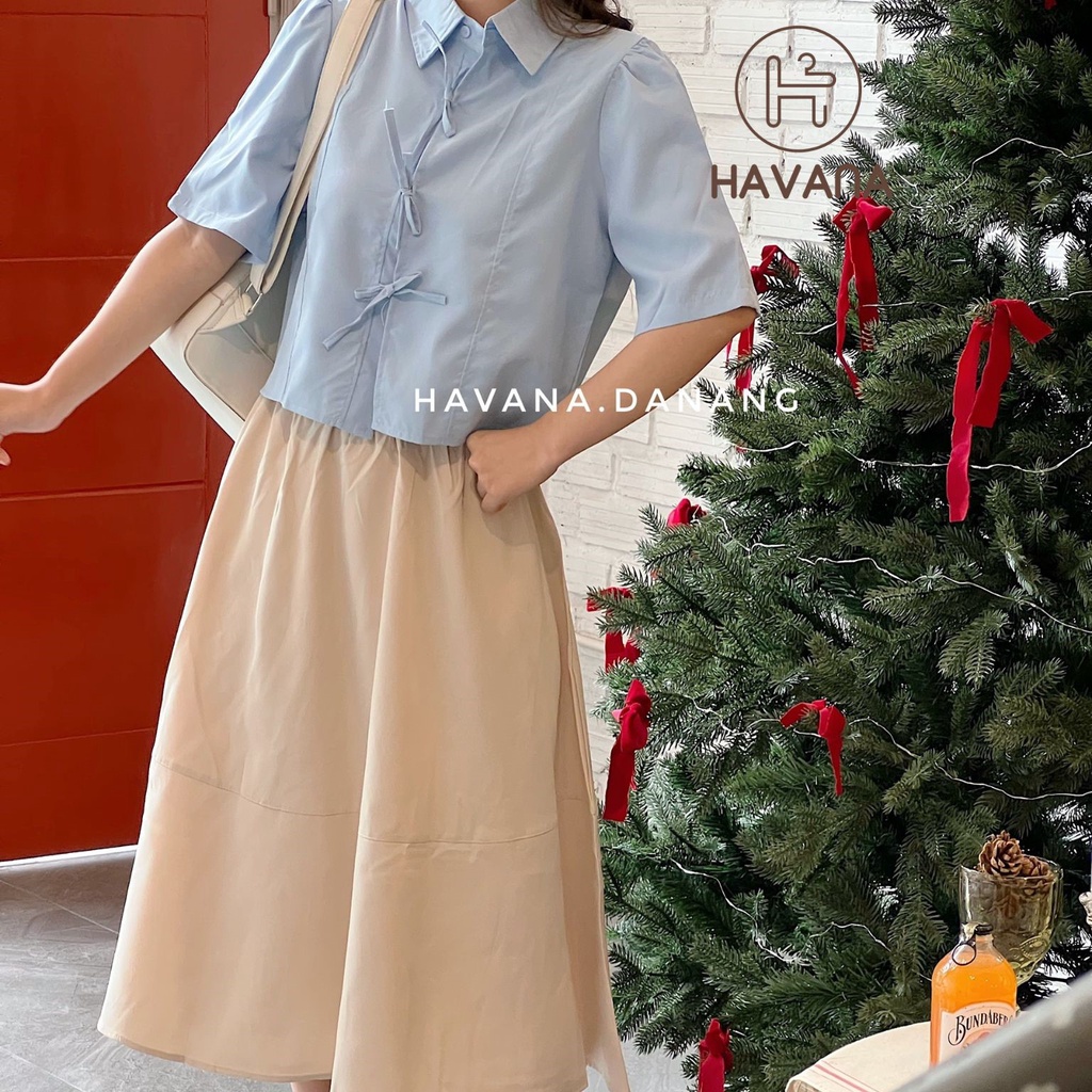 Áo sơ mi croptop buộc dây phong cách đơn giản, áo kiểu nữ ngắn tay AE303 | BigBuy360 - bigbuy360.vn