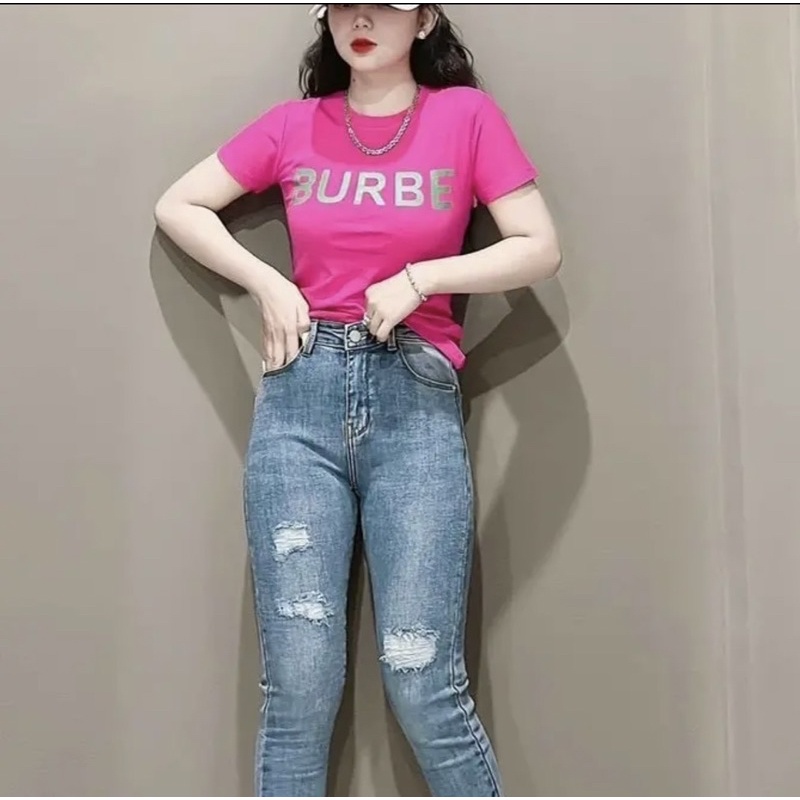 áo thun body tay ngắn in chữ dáng lửng bube