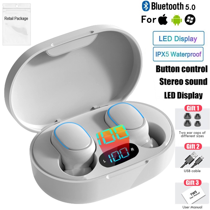 Tai Nghe Không Dây E7S TWS Bluetooth 5.0 Chống Thấm Nước Màn Hình LED HD Có Mic Cho Xiaomi iPhone Huawei