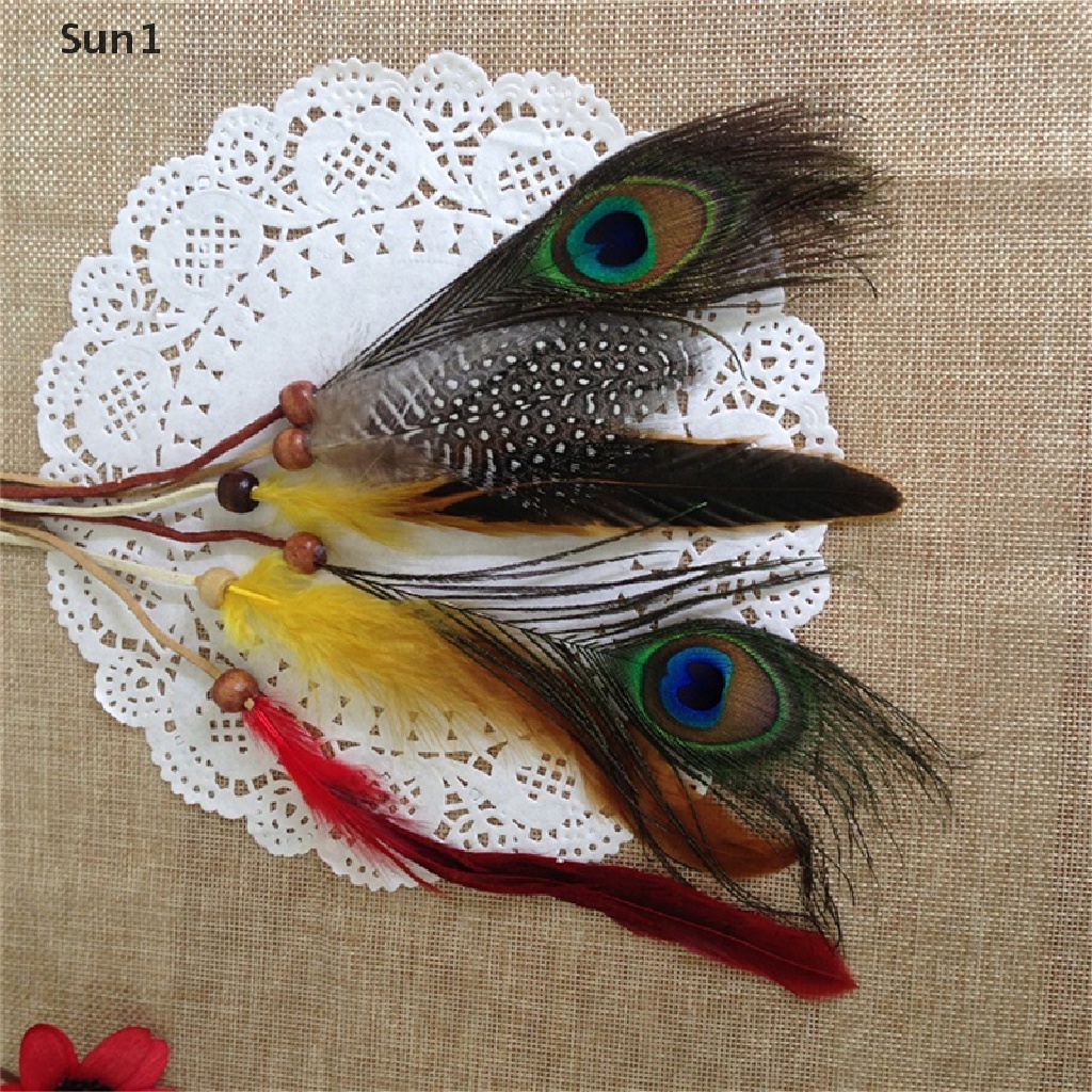 Sun1 > Băng Đô Bện Tóc Đính Lông Công Phong Cách Bohemian Dành Cho Nữ