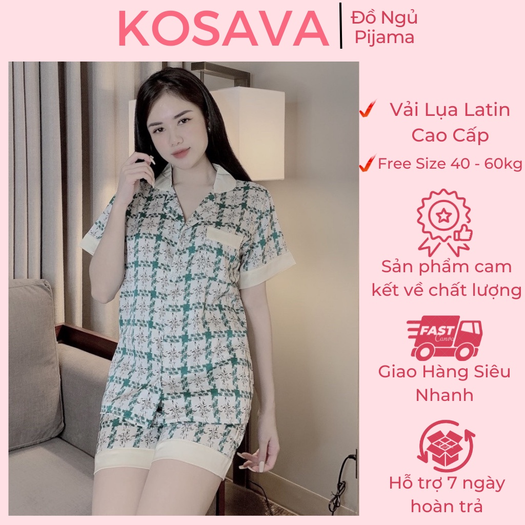 Bộ Pijama Lụa Cao Cấp Áo Cộc Quần Đùi KOSAVA