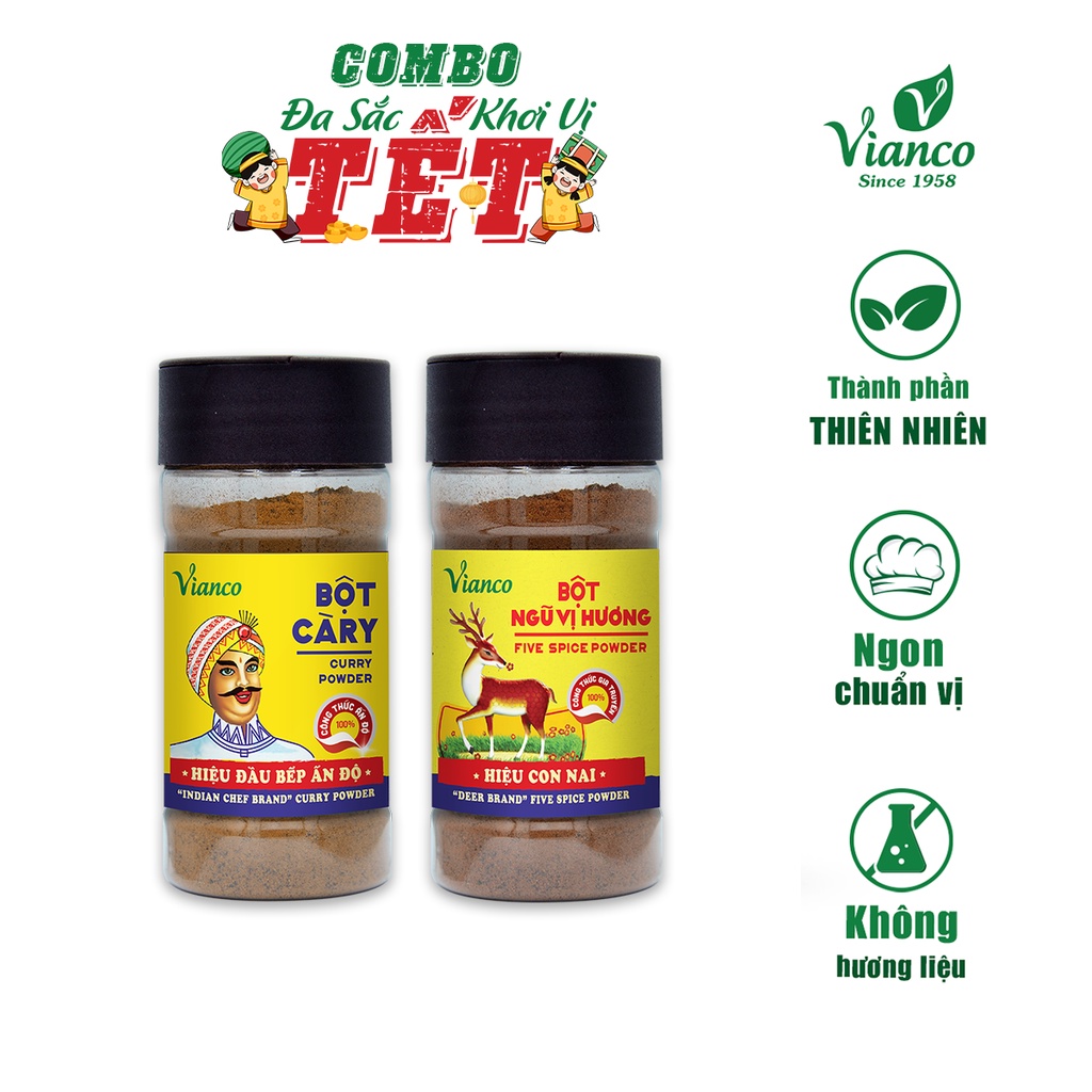 Combo 2 Hũ Bột Gia Vị Chuẩn Cà Ri 50g Và Bột Ngũ Vị Hương 50g Việt Ấn - Vianco