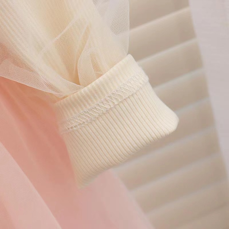 Đầm Dài Tay Phối Lưới Xinh Xắn Dành Cho Bé Gái 0-4 Tuổi