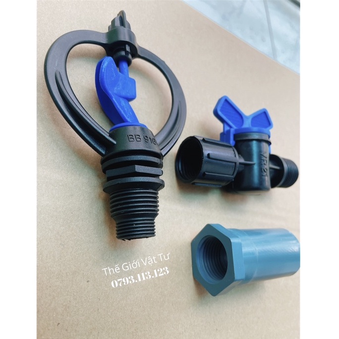 Bộ béc tưới thìa thân xoay + van chỉnh áp + nối 21 pvc chuyên dùng tưới cây, tưới rau, hoa màu…