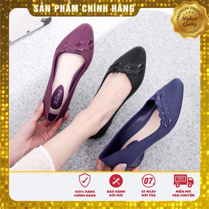 Giày búp bê gót cao mũi nhọn nhựa dẻo hoa lá da và con tim thời trang, Giày bệt mũi nhọn thời thượng không giột nước thờ
