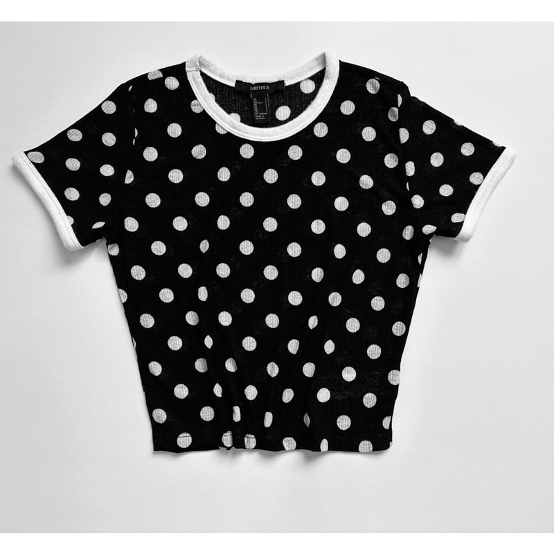 Áo croptop ôm thun bo voan nhẹ, mỏng, đen chấm bi to