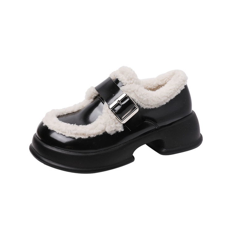 Giày da nhỏ kiểu Nhật lót nhung mẫu hot trên mạng giày đơn đồng phục thời trang thu đông 2022 giày bông lông giữ ấm