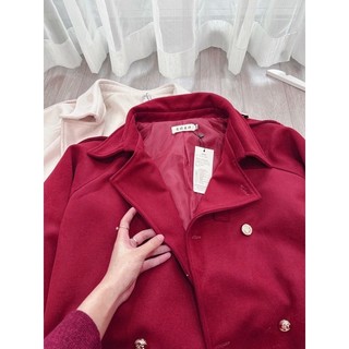 Áo dạ dáng dài 2 màu đỏ, be