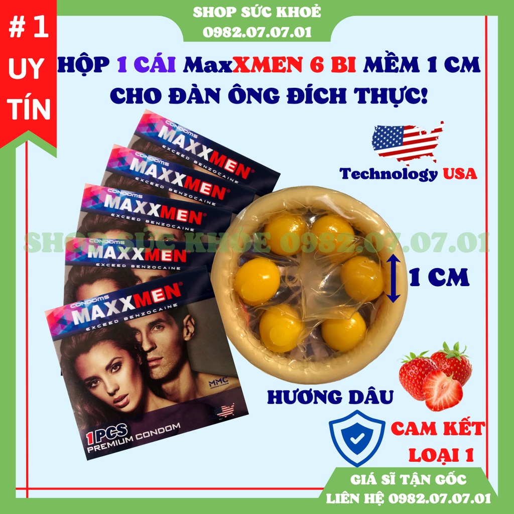 Bao cao su 6 bi nổi lớn 1cm Max XMEN Hộp 1 cái, không gây đau, chỉ gây phê