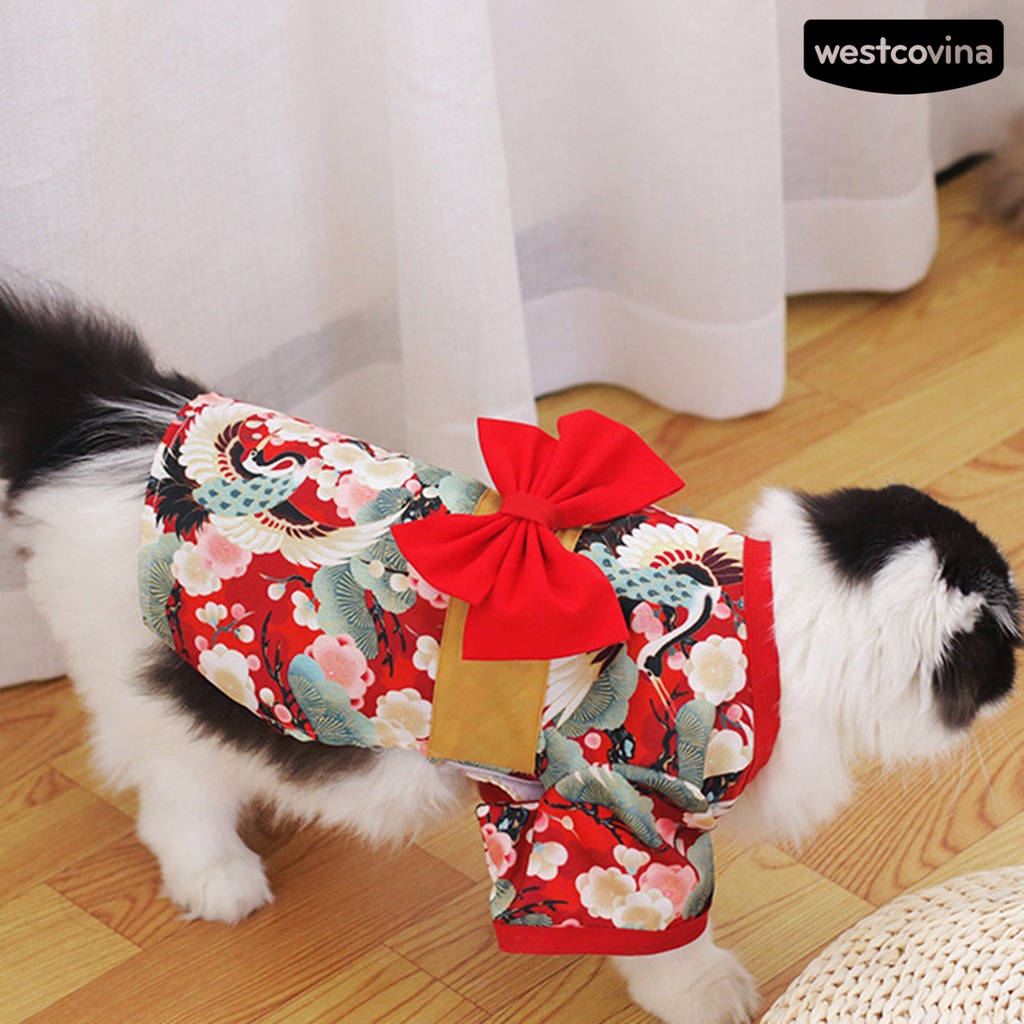 [COD]♘Đầm Kimono Thắt Nơ Xinh Xắn Phong Cách Nhật Bản Cho Mèo Cưng