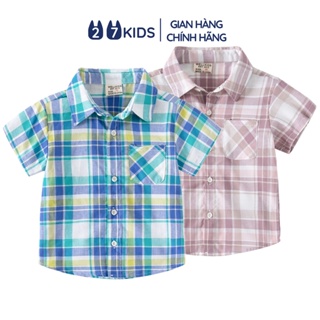 Áo sơ mi bé trai ngắn tay 27kids wellkids shirt cổ bẻ vải mềm đi học nam - ảnh sản phẩm 1