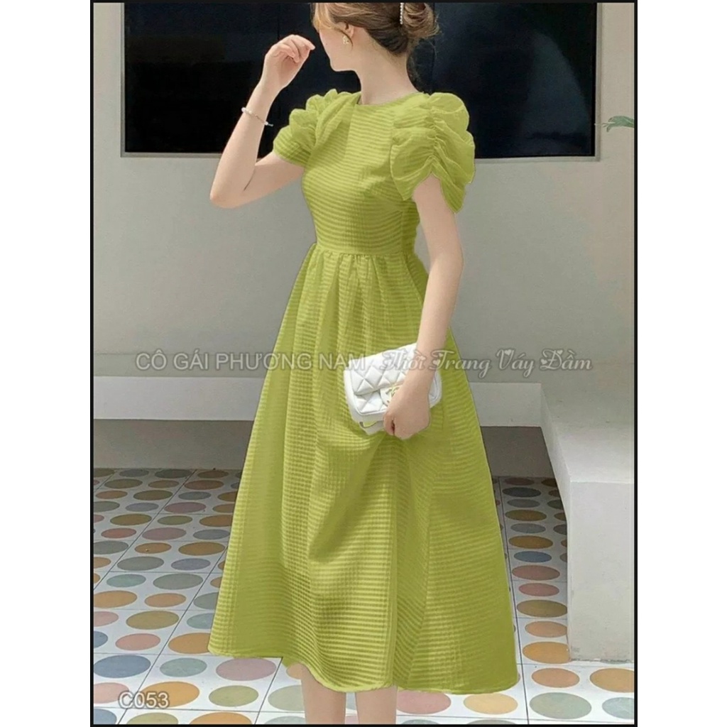 Đầm Váy Nữ Tiểu Thư Chất Vải Xô Cao Cấp Mềm Mịn Cổ Tròn Tay Nhún Phồng Cực Nữ Tính DXS