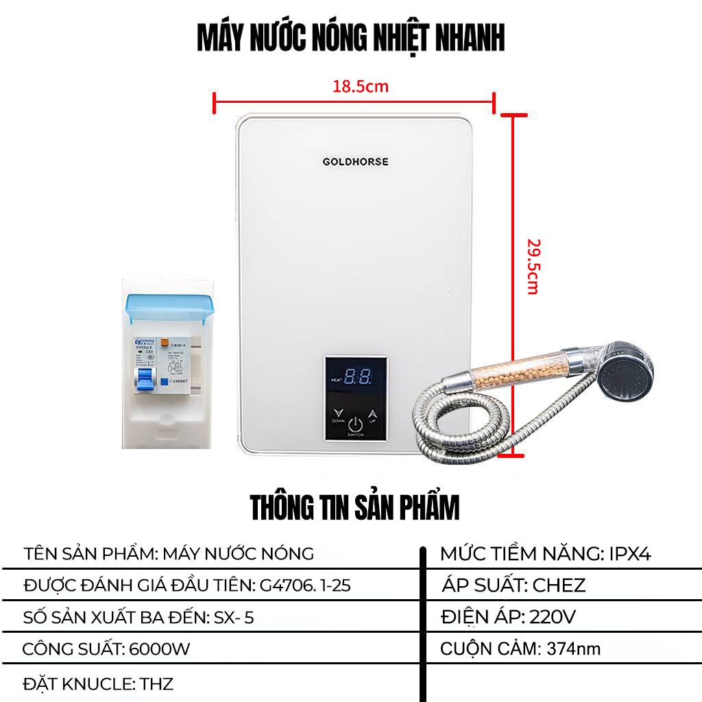 Máy nước nóng trực tiếp Ariston Aures Premium, Bình tắm nóng lạnh an toàn điện đã bao gồm vòi sen - HAPOS