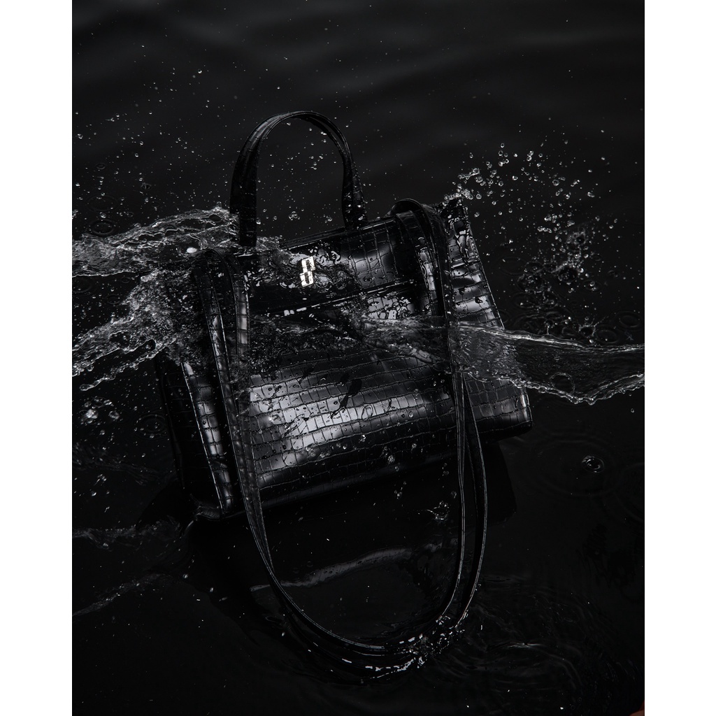 Túi đeo chéo quai cầm SPOILED Da PU Đen dập vân M - Black CroPrint Top-Handle Bag