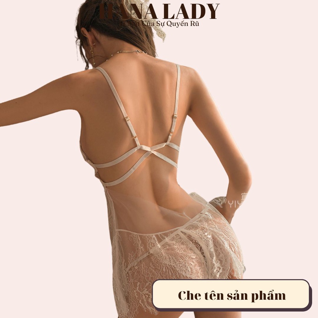 Váy ngủ ren xẻ tà, đầm ngủ sexy tặng kèm quần lọt khe VN523