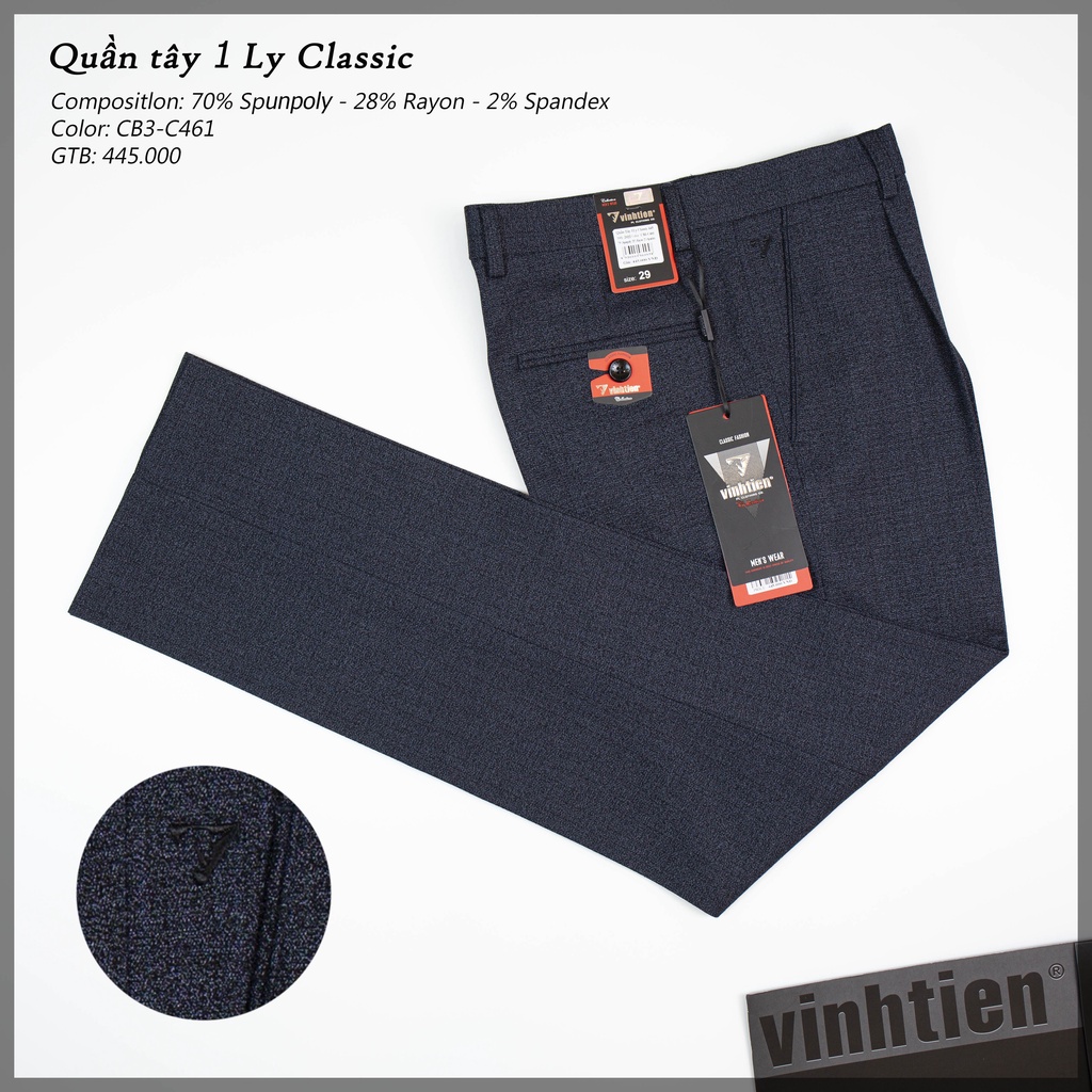 Quần Tây Nam Công Sở 1 Ly Classic Vĩnh Tiến Vải Giãn Nhẹ 445 - C461