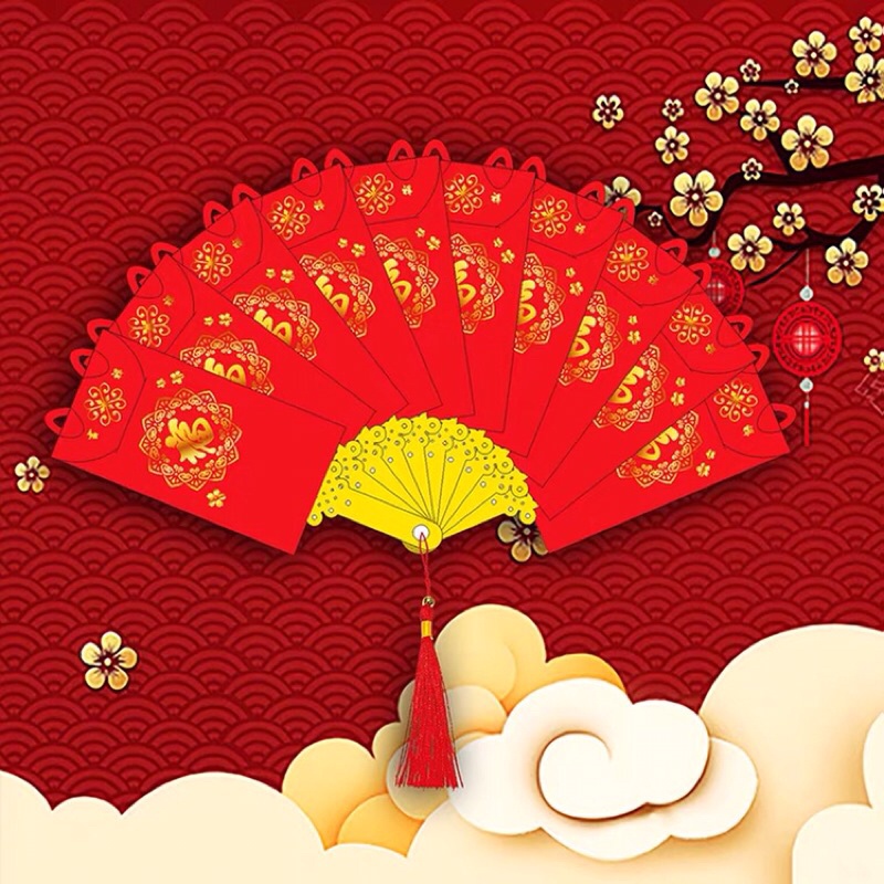 Bao LÌ XÌ TẾT 2023 Quý Mão Lì xì hình chiếc quạt kiểu dáng mới lạ cực HOT, Lì xì kiểu dáng độc lạ đẹp nhất Tết