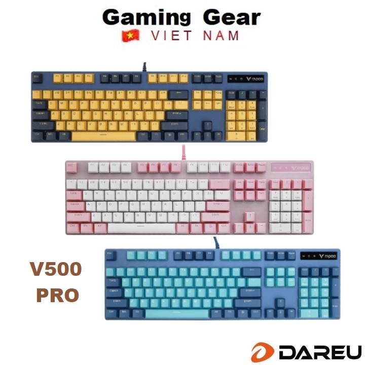 Bàn phím cơ Gaming Rapoo V500 PRO Cyan Blue / Pink White / Yellow Blue (Black , Blue Switch )