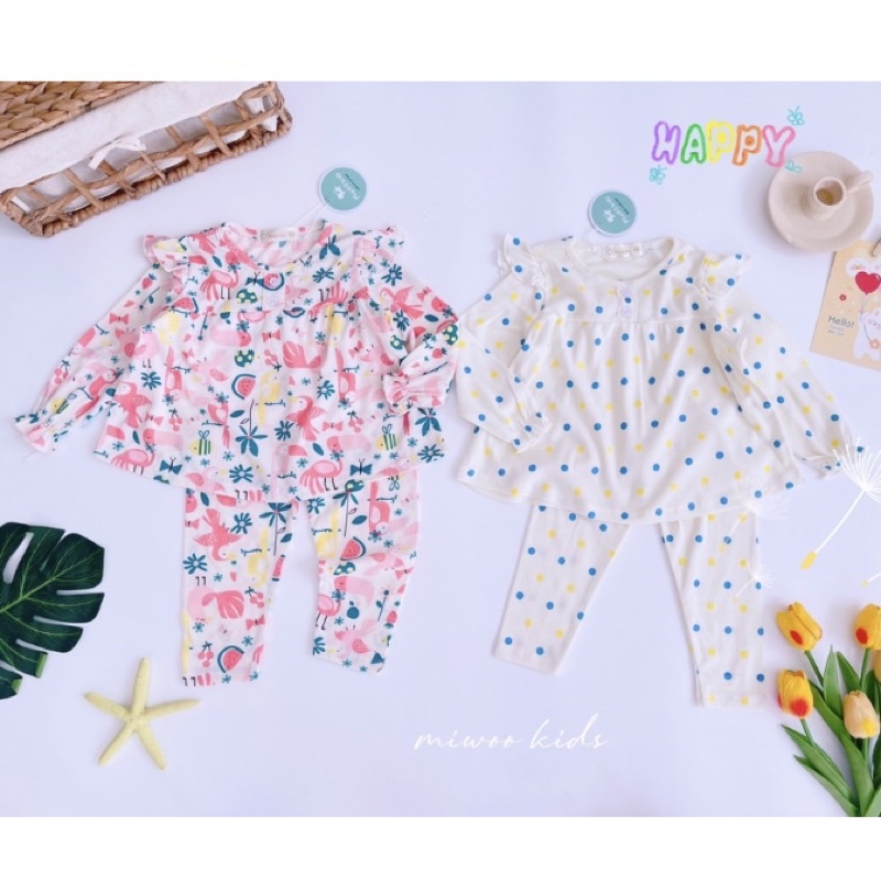 Đồ bộ tay dài bé gái babydoll Miwoo xuất Nhật