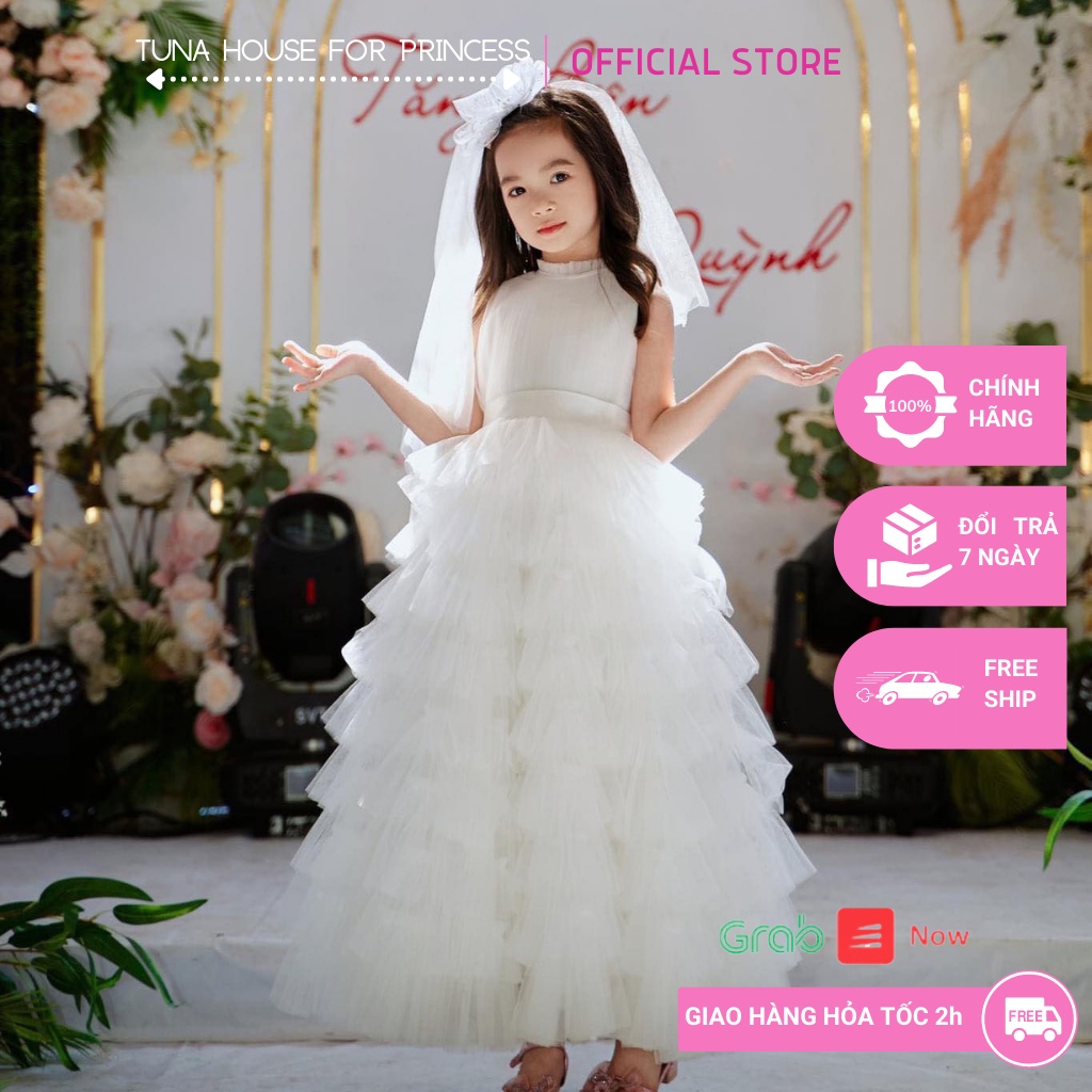 Váy đầm xoè công chúa thiết kế cho bé gái nhiều tầng ngực yếm sang chảnh - Tuna House For Princess