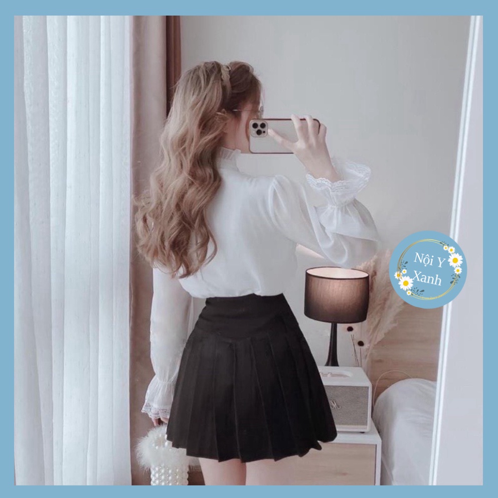 chân váy xếp ly xòe tennis kèm đai xích hàng QC kèm ảnh thật video CV578 Nội Y Xanh hot trend thu đông ấm áp