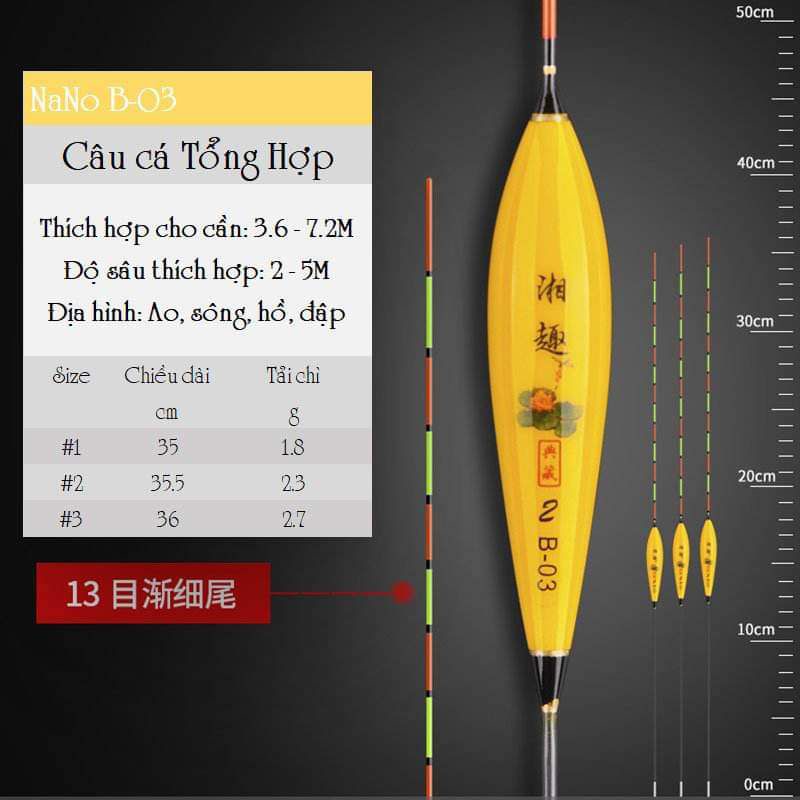 Bộ 12 phao câu đài nano màu vàng - Hộp phao câu đài