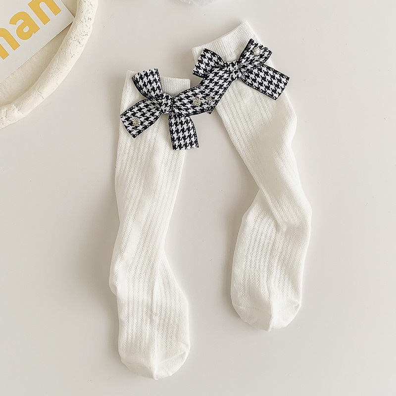 Vớ Lưới Thoáng Khí Cỡ Vừa Họa Tiết Hoa Đính Nơ Màu Trắng Đen Đơn Giản Thời Trang Cho Bé