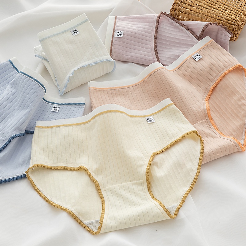 Quần Lót Cotton Phối Ren Màu Sắc Tương Phản Phong Cách Nhật Bản