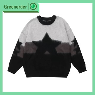 Áo sweater len unisex form oversize họa tiết sao phong cách đường phố