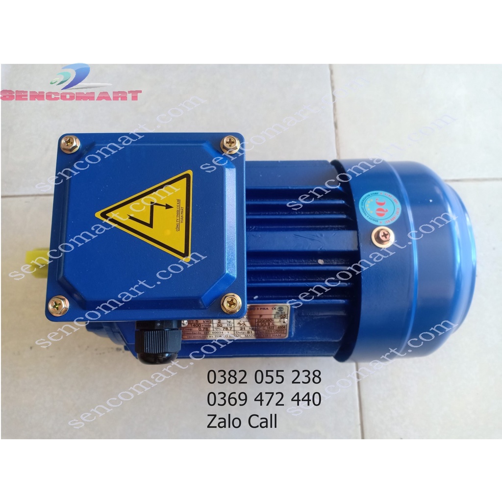 Motor 1,5kw iện 3 pha 380v 1400v/p, dây đồng chính hãng bảo hành 12 tháng