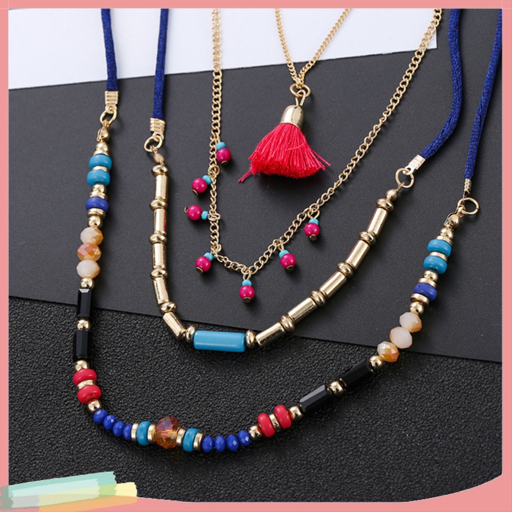 Vòng cổ hợp kim nhiều lớp trang trí tua rua xinh xắn cho nữ