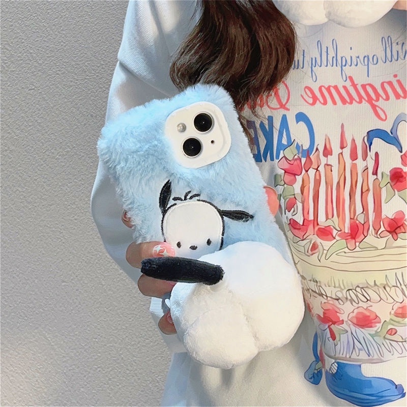 Ốp Điện Thoại Lông Nhung Thêu Hình Cún Pacha Gắn Đuôi Xoay Được Cho Iphone14pro Max 13 12 11