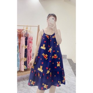 Đầm bầu lanh 2 dây ngủ mát mẻ