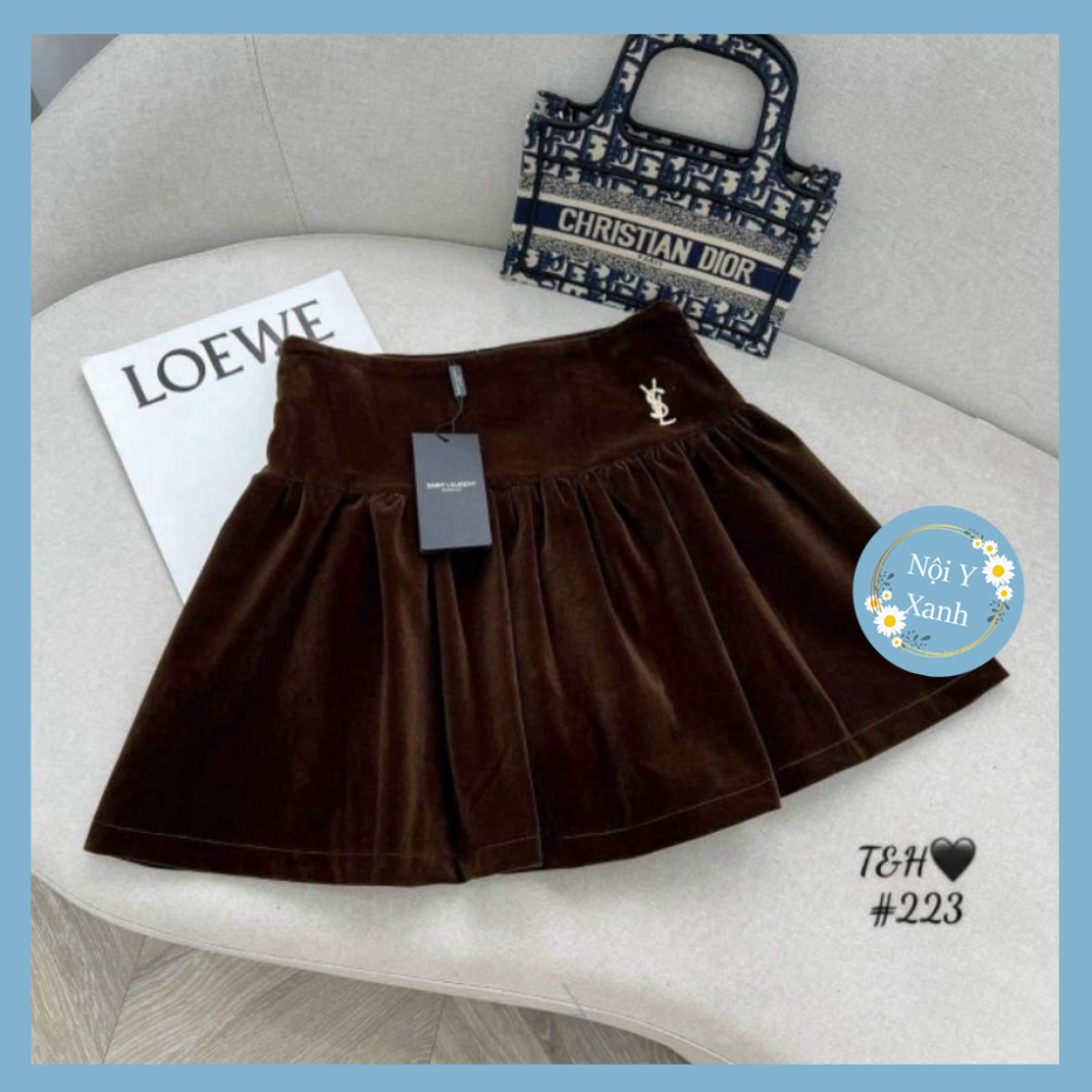 Chân váy nhung nữ ngắn xòe đi kèm đai YS vương quyền Nội Y Xanh hot trend thu đông ấm áp