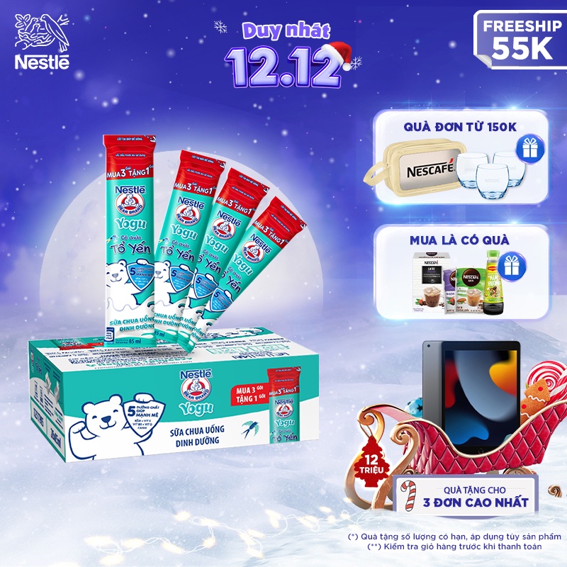 Thùng 28 gói sữa chua tổ yến Nestlé Yogu 28x85ml