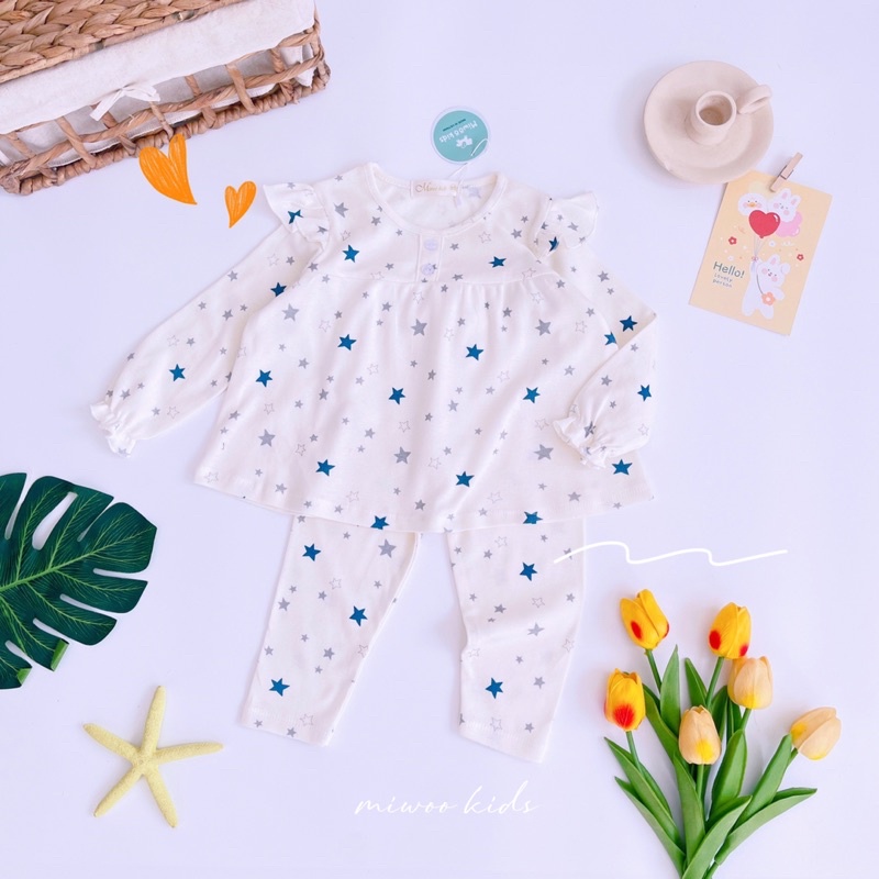 Đồ bộ tay dài bé gái babydoll Miwoo xuất Nhật