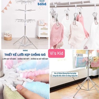 [CHUẨN SASA] - Cây sào phơi đồ Inox thông minh gấp gọn đa năng 3 tầng 60 kẹp, treo đồ cho bé