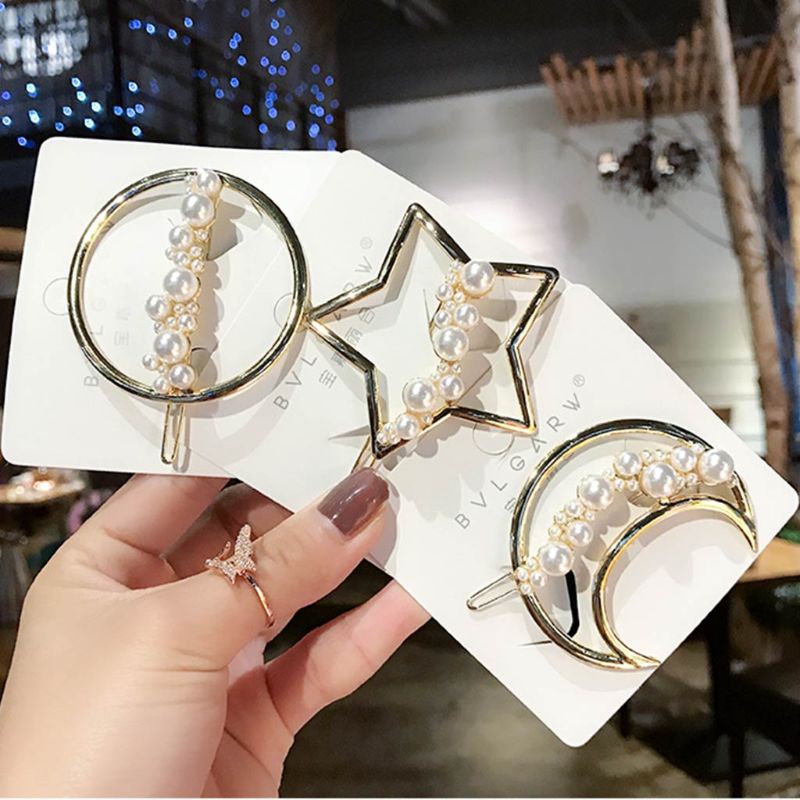 Youyo Kẹp Tóc Hình Tròn Ngôi Sao Mặt Trăng Rỗng Bằng Kim Loại Hàn Quốc Cho Nữ Shap
